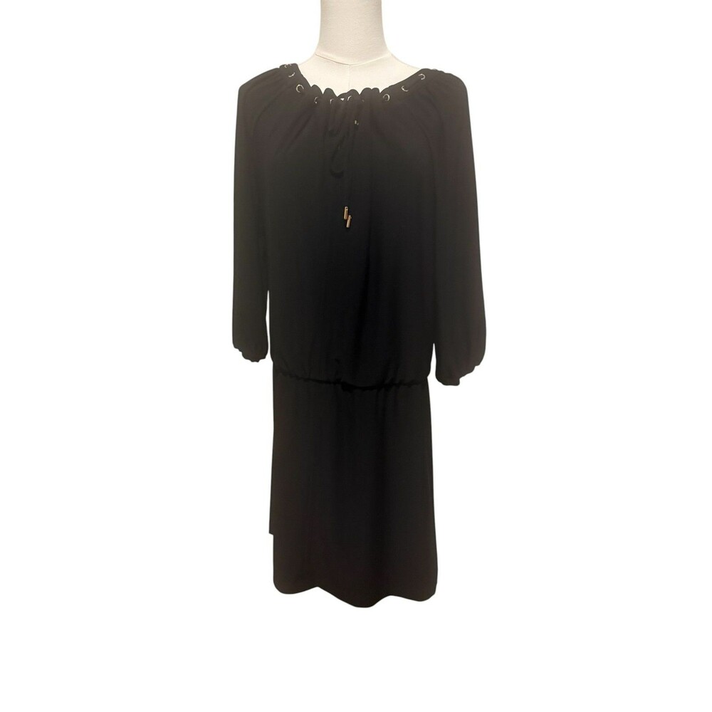White House Black Market Womens Dress Size Large Black Jersey Knit Grommet Neck